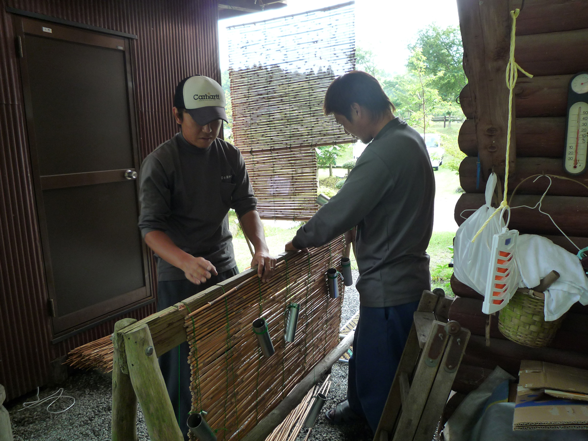 かやを使用したすだれ　施行中